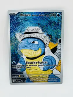 Pokemon Blastoise With Grey Felt Hat Van Gogh DIY Doujin Art Card - Image 1
