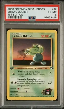 TCG 2000 Pokemon GYM HEROES Non-Holo 1ST Edition Card ERIKA'S ODDISH # 78 PSA 6 - Image 1