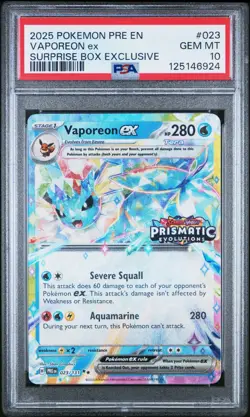 2025 Pokemon PRE EN Vaporeon ex 023/131 Surprise Box Exclusive PSA 10 (QR - Image 1