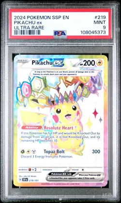 2024 POKEMON SSP EN-SURGING SPARKS ULTRA RARE #219 PIKACHU EX PSA 9 - Image 1