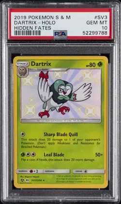 2019 POKEMON SUN & MOON HIDDEN FATES #SV3 DARTRIX-HOLO PSA 10 - Image 1