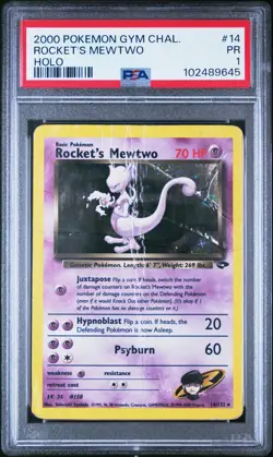 PSA 1 PR Pokemon Rocket's Mewtwo 14/132 WotC Gym Challenge Holo Rare - Image 1