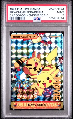 1999 POKEMON JPN BANDAI CARDDASS VENDING SER 6 ELEKID & PIKACHU-PRISM PSA 9 - Image 1