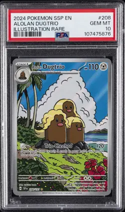 2024 POKEMON SSP EN-SURGING SPARKS ILLUSTRATION RARE #208 ALOLAN DUGTRIO PSA 10 - Image 1