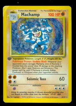 Pokemon MACHAMP 8/102 - 1st Edition Base Set - RARE HOLO - VERY HEAVY PLAY - Image 1