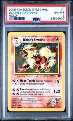 Pokemon Blaine's Arcanine 1/132 Gym Challenge Unlimited Holo Rare PSA 8 NM-MT - Image 1