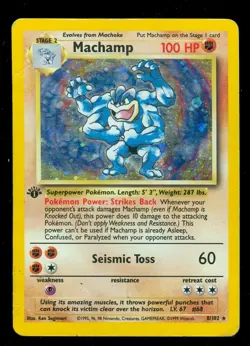 Pokemon MACHAMP 8/102 - 1st Edition Base Set - RARE HOLO - HEAVY PLAY - Image 1