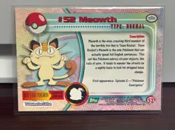 1999 Topps Pokemon TV Animation Series 1 Meowth Green Logo #52 - Image 2