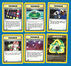 LOT OF 5 2000 POKEMON NEO GENESIS 1ST ED UNPLAYED RARE TRAINER CARDS + RCY ENGY - Image 1