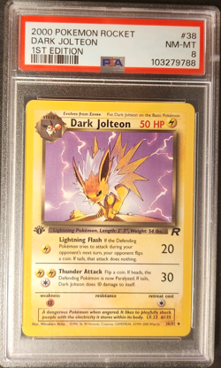 DARK JOLTEON 2000 POKEMON TEAM ROCKET 1ST EDITION CARD #38 - PSA NM-MT 8 - Image 1