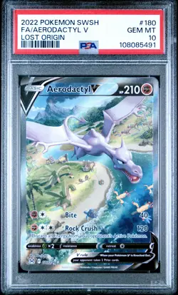 2022 POKEMON SWORD & SHIELD LOST ORIGIN #180 FULL ART/AERODACTYL V PSA 10 - Image 1