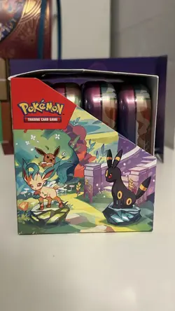 Pokemon TCG Prismatic Evolutions Set Of 8 Sealed Mini Tins W Open Display Box - Image 4