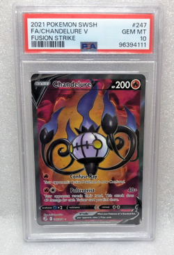 2021 POKEMON SWORD & SHIELD FUSION STRIKE #247 FA/CHANDELURE V PSA 10 GEM MINT - Image 1
