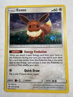Pokemon Eevee 2017 Sun and Moon Base Set Holo 101/149 LP - Image 1