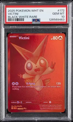 2025 POKEMON WHT EN-WHITE FLARE BLACK WHITE RARE #172 VICTINI PSA 10 - Image 1