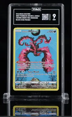 Pokemon Galarian Moltres SWSH284 Crown Zenith Full Holo Black Star Promo TAG 9!! - Image 1