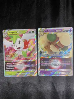 Pokemon Tcg 2 Card Vstar Holo Lot, Shaymin #14, Whimsicott #65 Brilliant Stars - Image 1