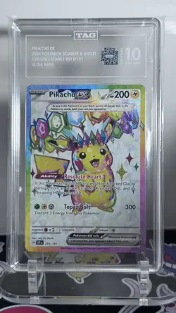 TAG 10 Pikachu Ex 219 FULL ART Ultra Rare Surging Sparks Pokemon Card GEM MINT - Image 1