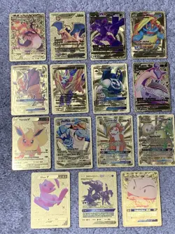 Set of 15 Pokemon Charizard,Mew,Grimmsnarl&More Gold Foil Fan Art Cards NM! - Image 1