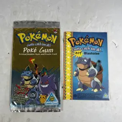 1999 Pokemon Candy Planet Poke Gum #09 Blastoise Puzzle Card + Pack Art - Image 1