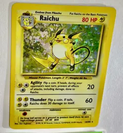 Pokemon TCG Raichu Base Set Holo Card 14/102 Unlimited Holo Rare LP/NM - Image 1