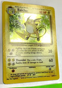 Pokemon TCG Raichu Base Set Holo Card 14/102 Unlimited Holo Rare LP/NM - Image 2