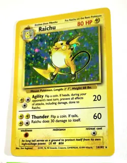 Pokemon TCG Raichu Base Set Holo Card 14/102 Unlimited Holo Rare LP/NM - Image 3