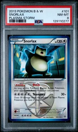 2013 POKEMON B&W PLASMA STORM #101 SNORLAX PLASMA STAMP PSA 8 - Image 1