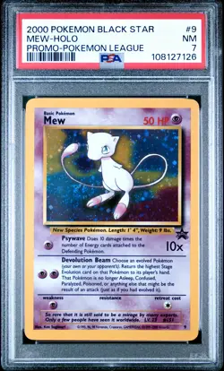 2000 POKEMON PROMO BLACK STAR POKEMON LEAGUE #9 MEW-HOLO PSA 7 - Image 1