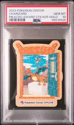 2023 POKEMON CENTER PIKACHU AWARD DELIVERY! STICKER HOLO CHARIZARD PSA 10 - Image 1