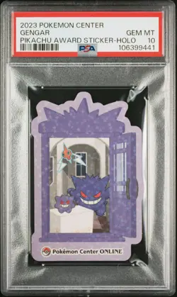 2023 POKEMON CENTER PIKACHU AWARD DELIVERY! STICKER HOLO GENGAR PSA 10 - Image 1