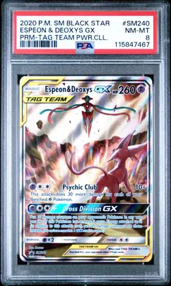 2020 POKEMON SM BLACK STAR PROMO TAG TEAM POWERS COLL ESPEON & DEOXYS GX PSA 8 - Image 1