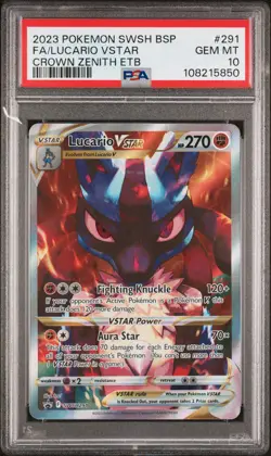 2023 POKEMON SWSH BLACK STAR PROMO #291 FULL ART/LUCARIO VSTAR PSA 10 - Image 1