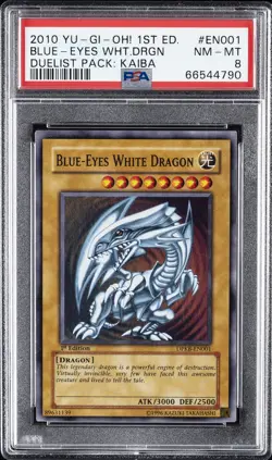 2010 YU-GI-OH! DUELIST PACK: KAIBA 1ST ED #EN001 BLUE-EYES WHITE DRAGON PSA 8 - Image 1