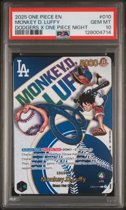 PSA 10 GEM MINT One Piece Los Angeles Dodgers Monkey D. Luffy Promo Card English - Image 1