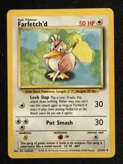 Pokemon TCG Farfetch'd Base Set, Unlimited Uncommon Card 27/102 LP Condition - Image 1