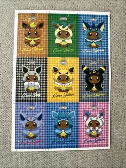 Pokemon Lets Go Eevee Database Poncho Uncut Sheet Rare Gold Flannel US Seller - Image 1