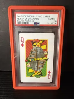 Pokemon Mario Pikachu Playing Cards Poker PSA 10 Queen Of Diamonds Mario2016 - Image 1