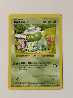 Bulbasaur 44/102 1999 Base Set Unlimited Shadowless Pokemon Card TCG LP - Image 1
