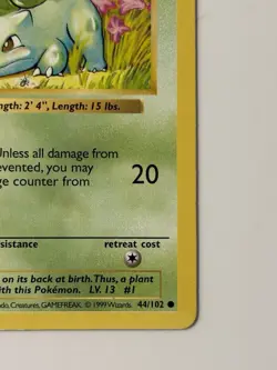 Bulbasaur 44/102 1999 Base Set Unlimited Shadowless Pokemon Card TCG LP - Image 2