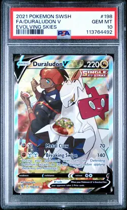 2021 POKEMON SWORD & SHIELD EVOLVING SKIES #198 FULL ART/DURALUDON V PSA 10 - Image 1