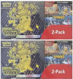 Pokemon TCG SV9 Surging Sparks Sealed ETB & Booster Bundle Costco Lot - 2X - Image 1