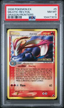 2006 POKEMON EX DRAGON FRONTIERS #5 MILOTIC-REVERSE FOIL PSA 8 - Image 1