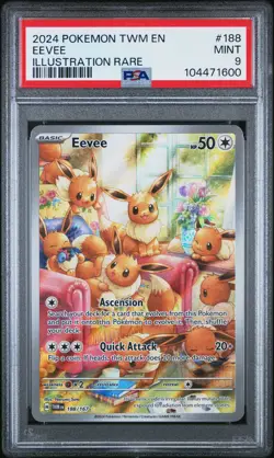 2024 POKEMON TWM EN-TWILIGHT MASQUERADE ILLUSTRATION RARE #188 EEVEE PSA 9 - Image 1