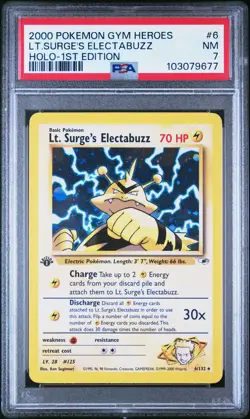 2000 POKEMON GYM HEROES HOLO-1ST ED #6 LT. SURGE'S ELECTABUZZ PSA 7 - Image 1