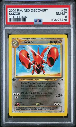 2001 POKEMON NEO DISCOVERY 1ST ED #29 SCIZOR PSA 8 - Image 1