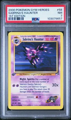 2000 POKEMON GYM HEROES 1ST ED #58 SABRINA'S HAUNTER PSA 7 - Image 1