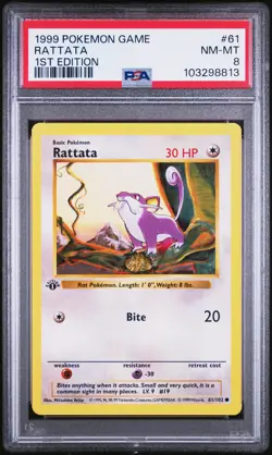 1999 POKEMON BASE SET 1ST EDITION #61 RATTATA PSA 8 - Image 1