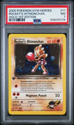 2000 POKEMON GYM HEROES HOLO-1ST ED #11 ROCKET'S HITMONCHAN PSA 7 - Image 1