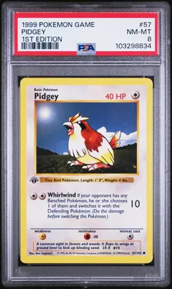 1999 POKEMON BASE SET 1ST EDITION #57 PIDGEY PSA 8 - Image 1